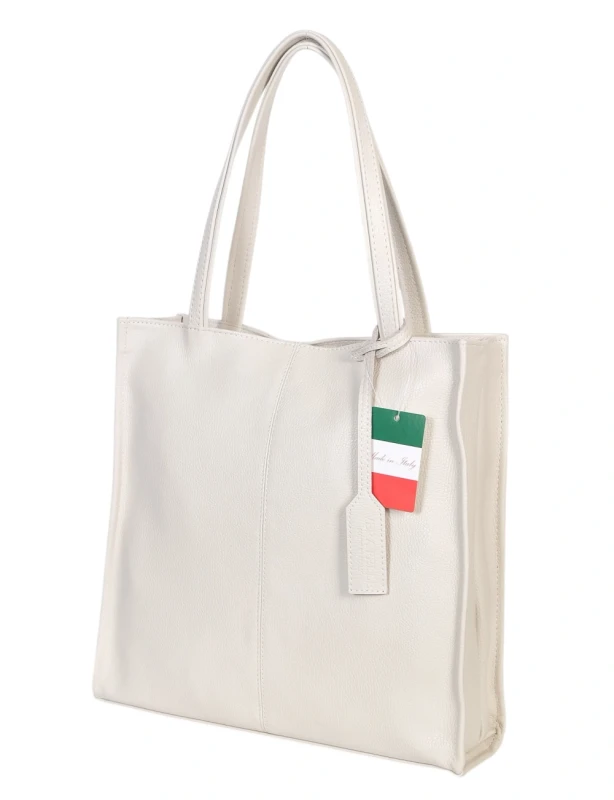 VERA PELLE Skórzana torebka damska | A4 | Made in Italy | Skóra naturalna | Kremowa
