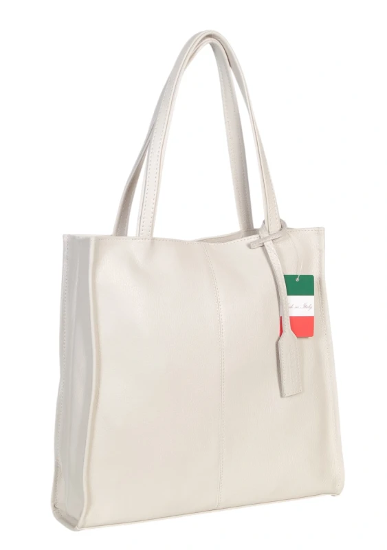 VERA PELLE Skórzana torebka damska | A4 | Made in Italy | Skóra naturalna | Kremowa