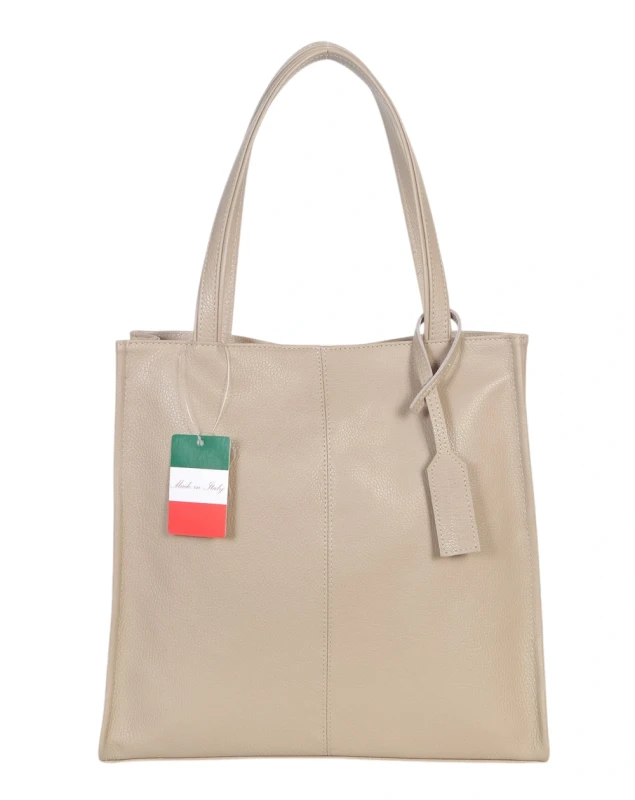 VERA PELLE Skórzana torebka damska | A4 | Made in Italy | Skóra naturalna | Beżowa