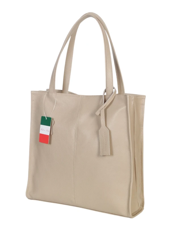 VERA PELLE Skórzana torebka damska | A4 | Made in Italy | Skóra naturalna | Beżowa