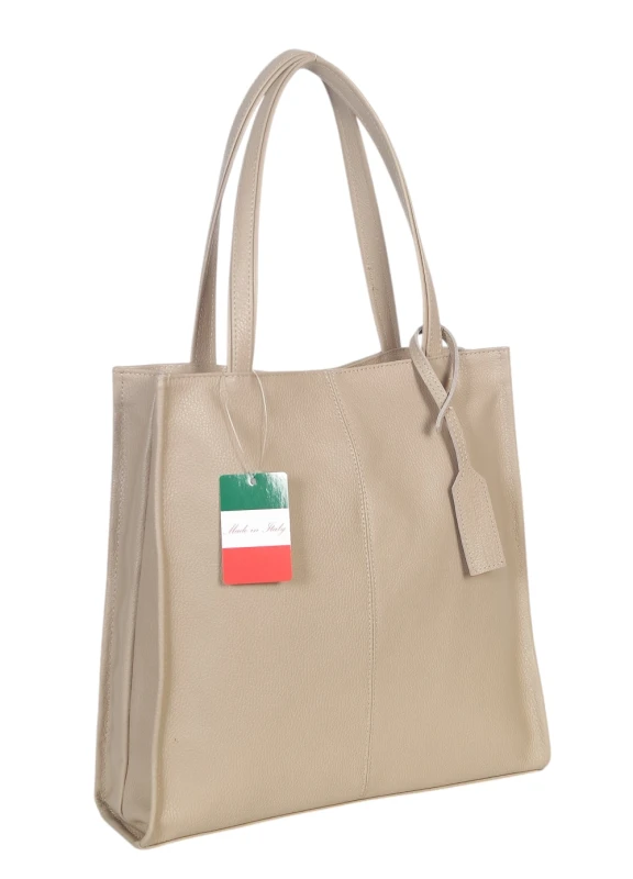 VERA PELLE Skórzana torebka damska | A4 | Made in Italy | Skóra naturalna | Beżowa