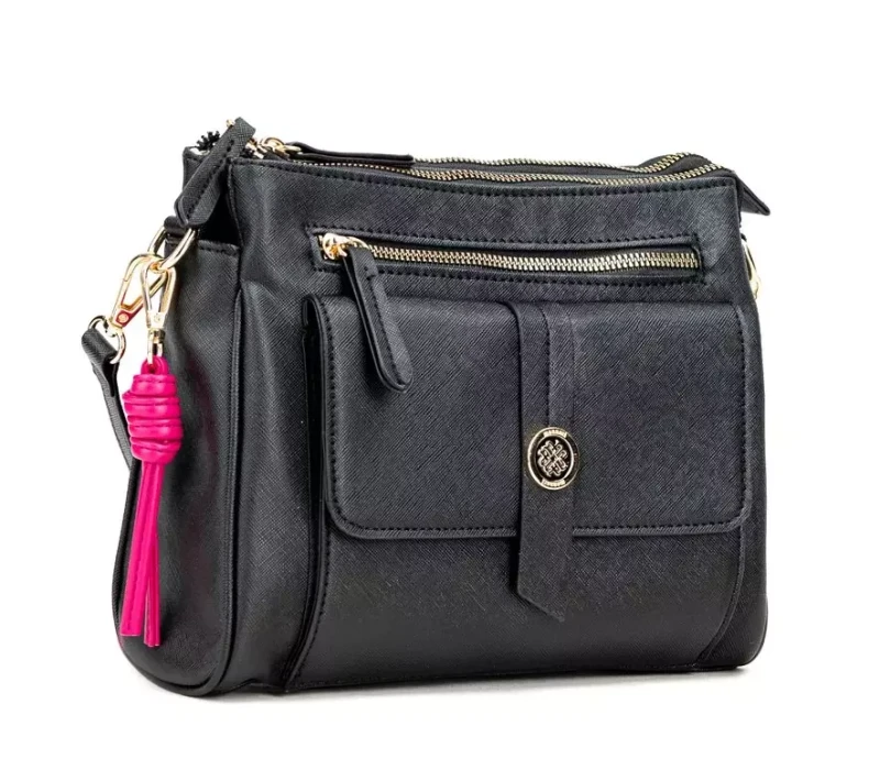 Monnari torebka listonoszka z klapą i trzema komorami – brelok, kieszenie