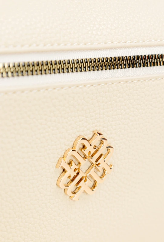 Mała Beżowa Torebka Listonoszka Damska MONNARI z Brązowymi Wstawkami