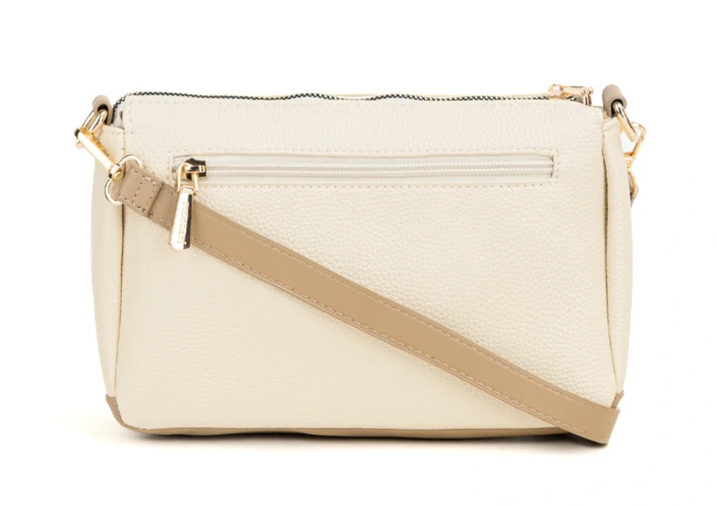 Mała Beżowa Torebka Listonoszka Damska MONNARI z Brązowymi Wstawkami