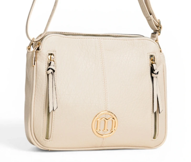 Pojemna Trzykomorowa Torebka Listonoszka Damska MONNARI Złote Okucia