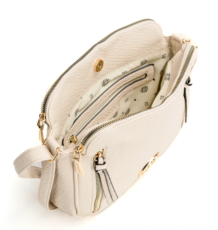 Pojemna Trzykomorowa Torebka Listonoszka Damska MONNARI Złote Okucia