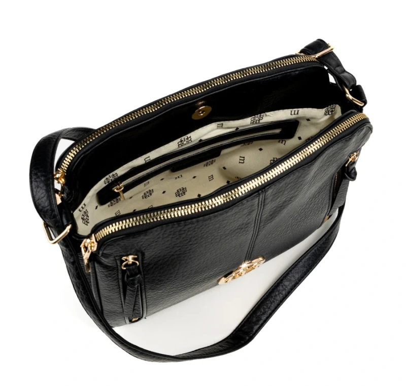 Pojemna Trzykomorowa Torebka Listonoszka Damska MONNARI Złote Okucia