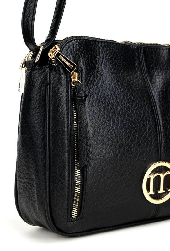 Pojemna Trzykomorowa Torebka Listonoszka Damska MONNARI Złote Okucia