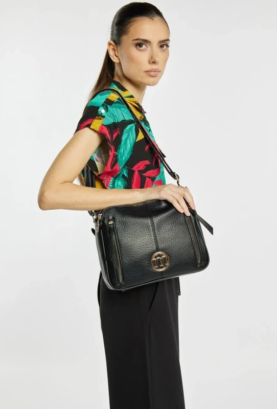 Pojemna Trzykomorowa Torebka Listonoszka Damska MONNARI Złote Okucia