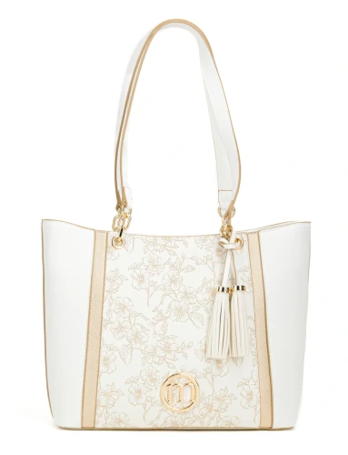 Elegancka Torebka Shopper MONNARI Premium – Biała w Kwiaty z Frędzlami