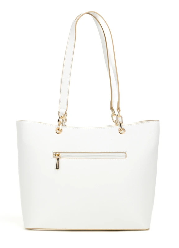 Elegancka Torebka Shopper MONNARI Premium – Biała w Kwiaty z Frędzlami