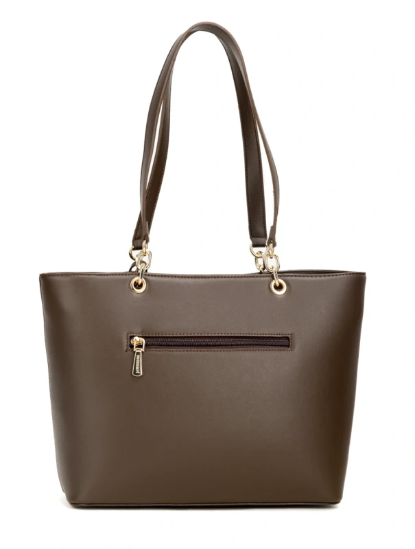 Torebka Shopper MONNARI Premium Czekoladowa z Beżem i Wzorem Węża