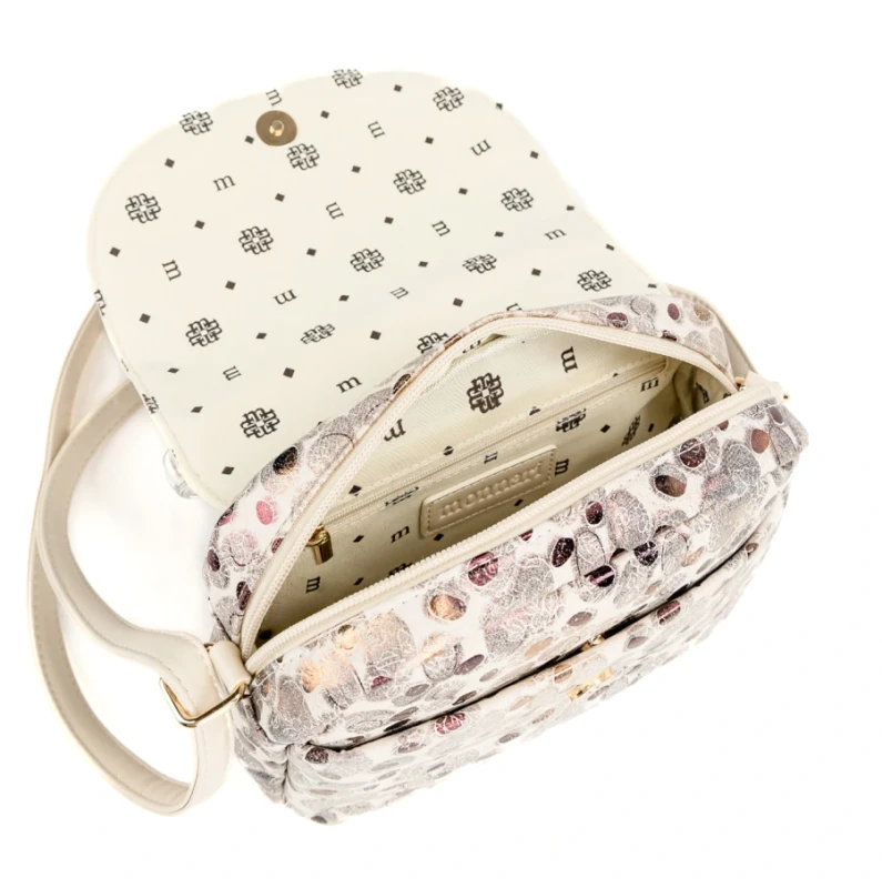 Wzorzysta Torebka Listonoszka MONNARI z Klapą – Mieniący się Materiał i Złote Detale