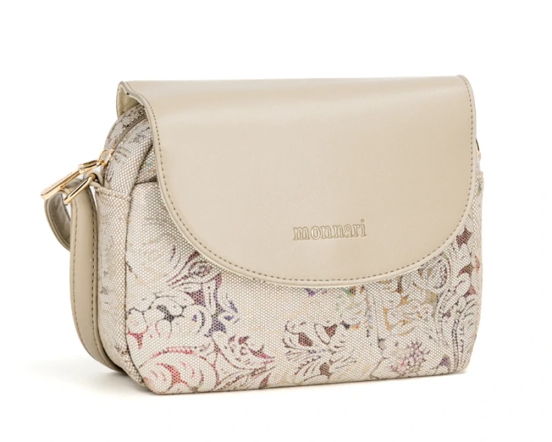 Wzorzysta Torebka Listonoszka MONNARI z Klapą – Mieniący się Materiał i Złote Detale