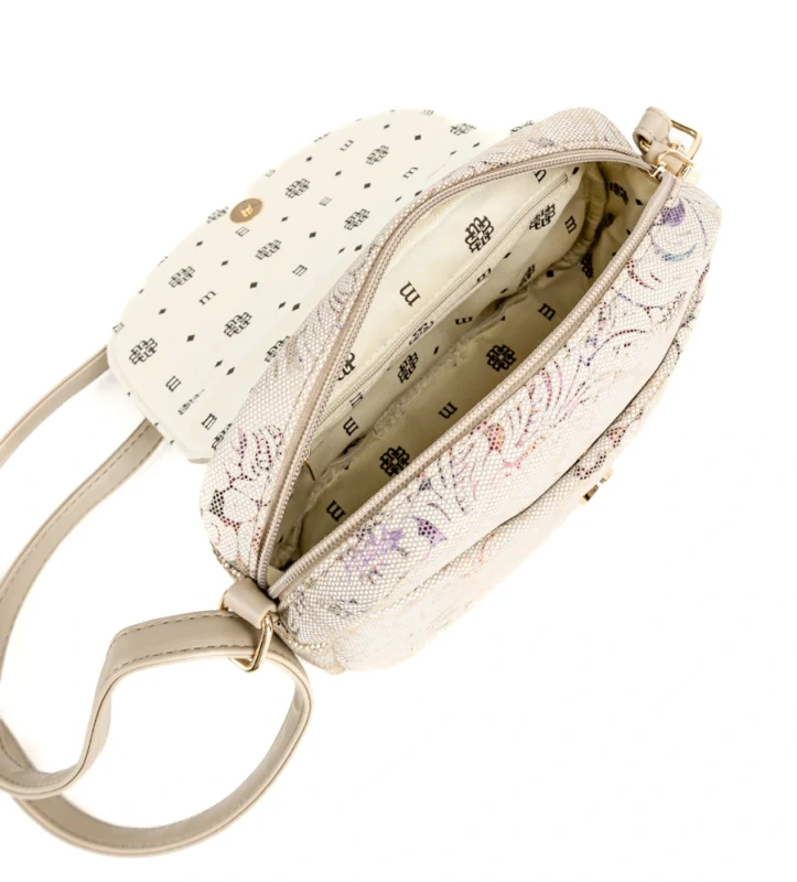 Wzorzysta Torebka Listonoszka MONNARI z Klapą – Mieniący się Materiał i Złote Detale