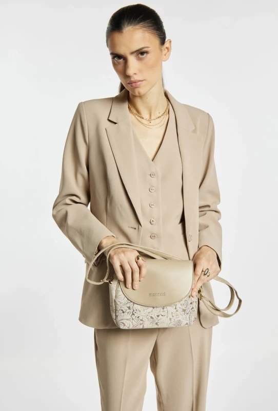 Wzorzysta Torebka Listonoszka MONNARI z Klapą – Mieniący się Materiał i Złote Detale