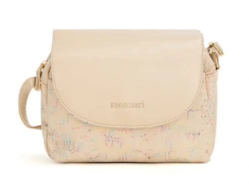 Wzorzysta Torebka Listonoszka MONNARI z Klapą – Mieniący się Materiał i Złote Detale