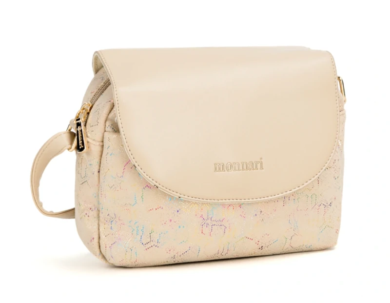 Wzorzysta Torebka Listonoszka MONNARI z Klapą – Mieniący się Materiał i Złote Detale