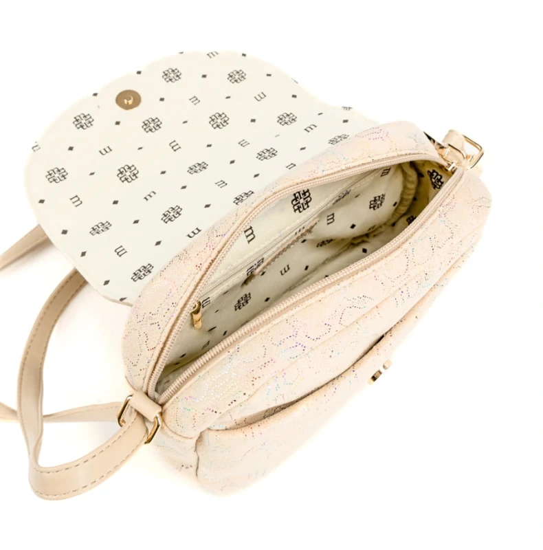 Wzorzysta Torebka Listonoszka MONNARI z Klapą – Mieniący się Materiał i Złote Detale