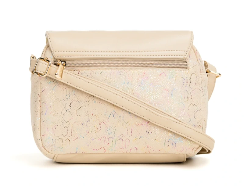 Wzorzysta Torebka Listonoszka MONNARI z Klapą – Mieniący się Materiał i Złote Detale