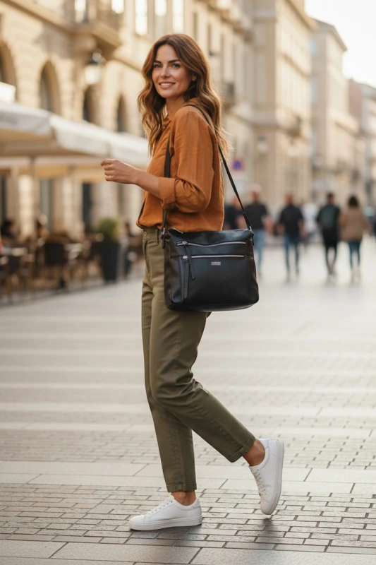 Pojemna Torebka Listonoszka Damska Dwukomorowa Ekoskóra Coveri