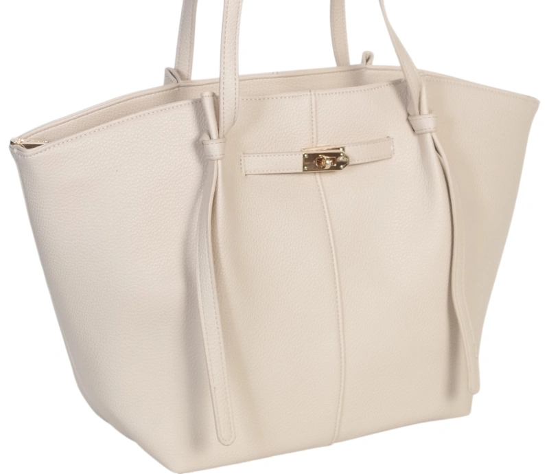Pojemna Duża Kremowa Torebka Shopper Damska A4 Gallantry Złote Okucia Na Ramię