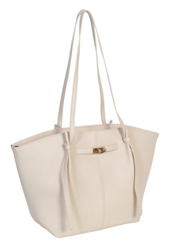 Pojemna Duża Kremowa Torebka Shopper Damska A4 Gallantry Złote Okucia Na Ramię