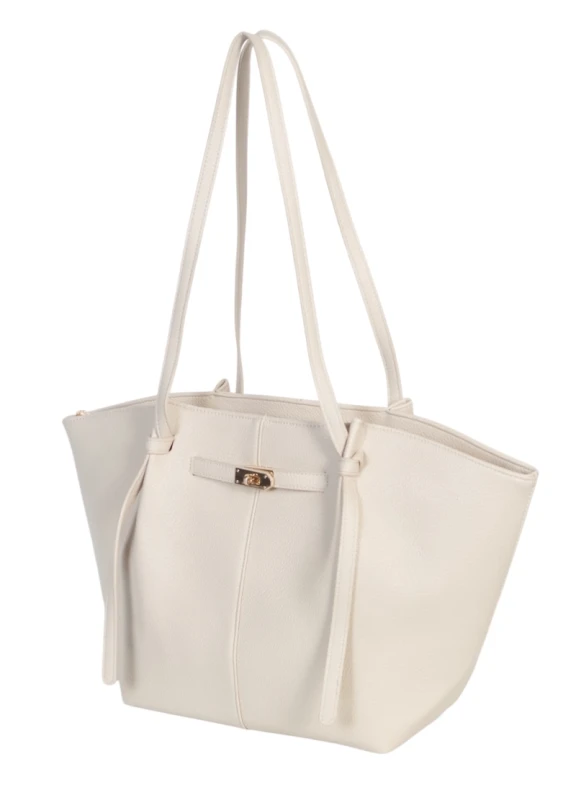 Pojemna Duża Kremowa Torebka Shopper Damska A4 Gallantry Złote Okucia Na Ramię