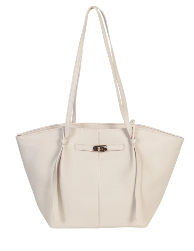 Pojemna Duża Kremowa Torebka Shopper Damska A4 Gallantry Złote Okucia Na Ramię