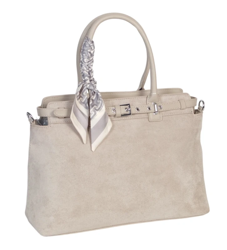 Elegancka Torebka Damska Kuferek Laphrodite Paris A4 Zamsz z Apaszką