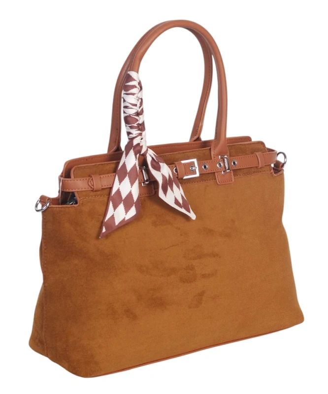 Elegancka Torebka Damska Kuferek Laphrodite Paris A4 Zamsz z Apaszką