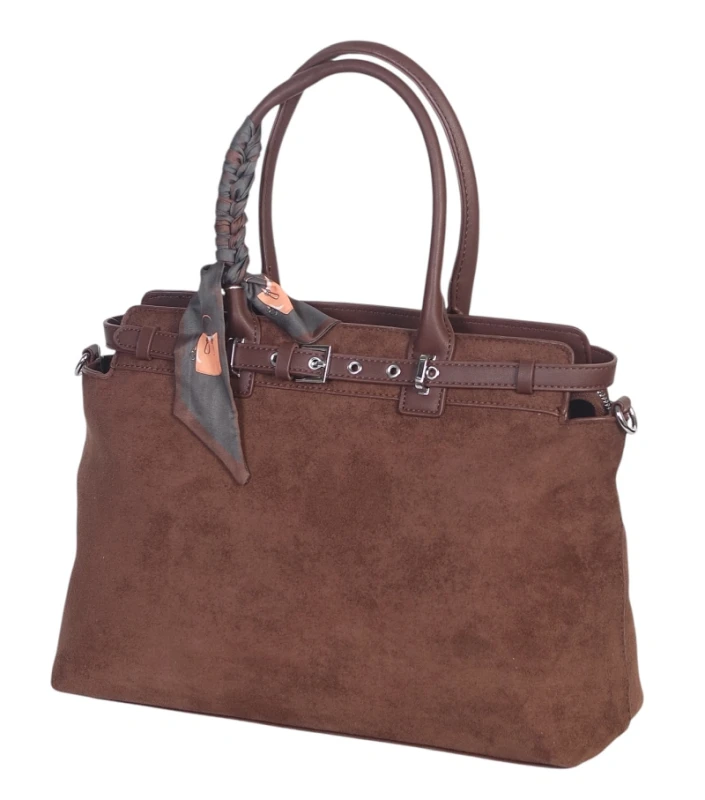 Elegancka Torebka Damska Kuferek Laphrodite Paris A4 Zamsz z Apaszką