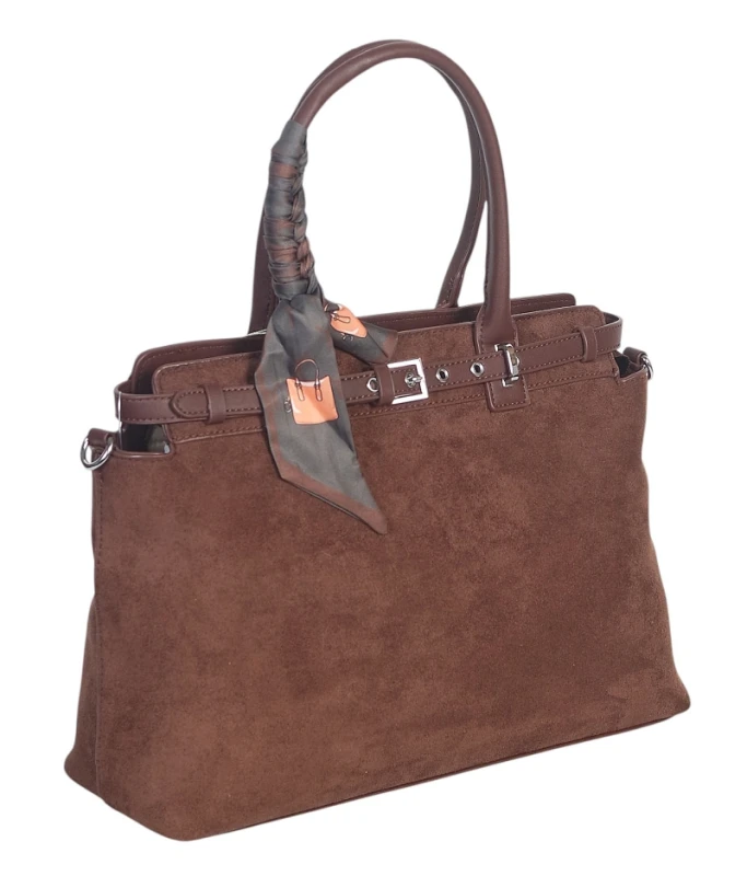 Elegancka Torebka Damska Kuferek Laphrodite Paris A4 Zamsz z Apaszką