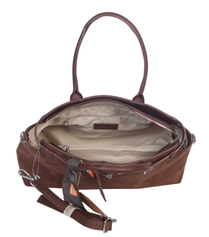 Elegancka Torebka Damska Kuferek Laphrodite Paris A4 Zamsz z Apaszką