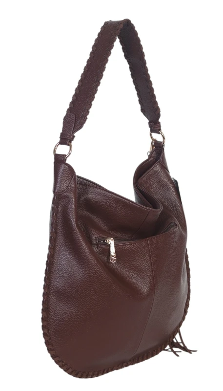 Damska Torebka Worek A4 z Plecioną Rączką i Frędzlem – Modna Listonoszka Boho