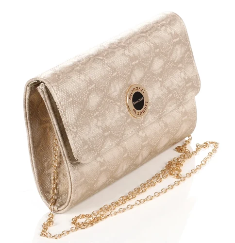 Monnari beżowo-złota kopertówka wizytowa z logo – Nowa kolekcja Wiosna Lato 2026