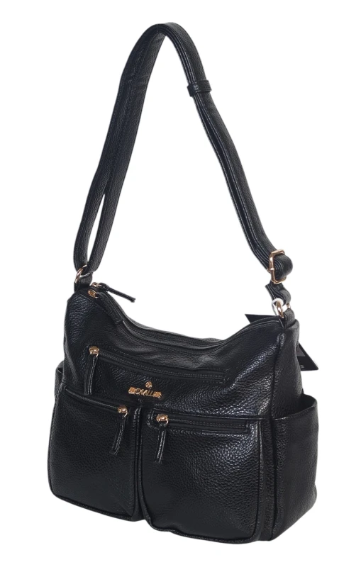 Czarna Torebka Damska Listonoszka Cavalli Italy – Wielofunkcyjna Torba na Ramię z Ekoskóry