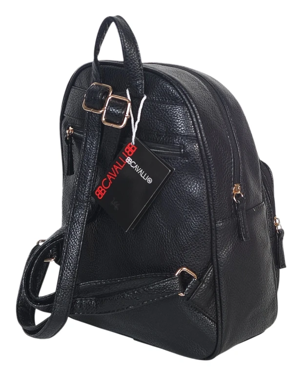 Czarny Plecak Damski Cavalli Italy – Stylowy Plecak Miejski z Eko-Skóry