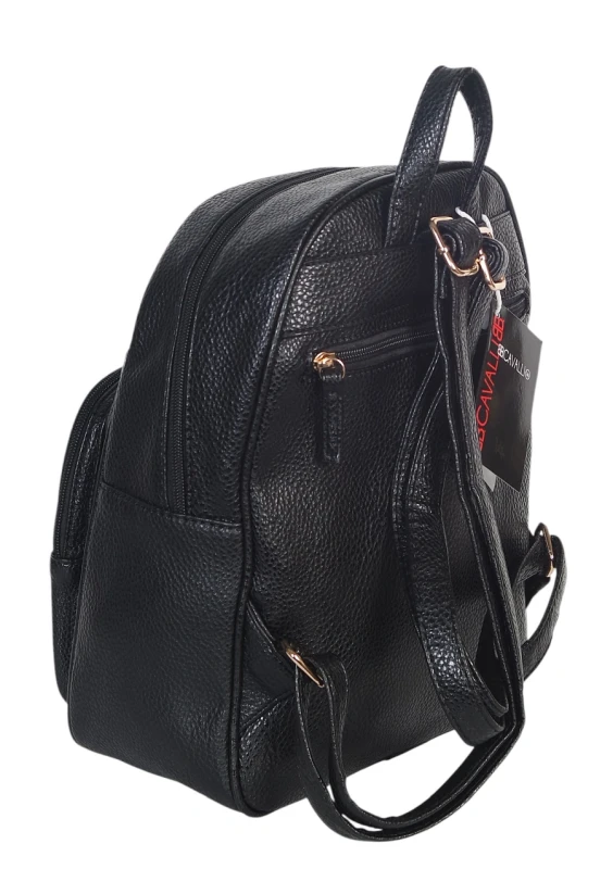 Czarny Plecak Damski Cavalli Italy – Stylowy Plecak Miejski z Eko-Skóry