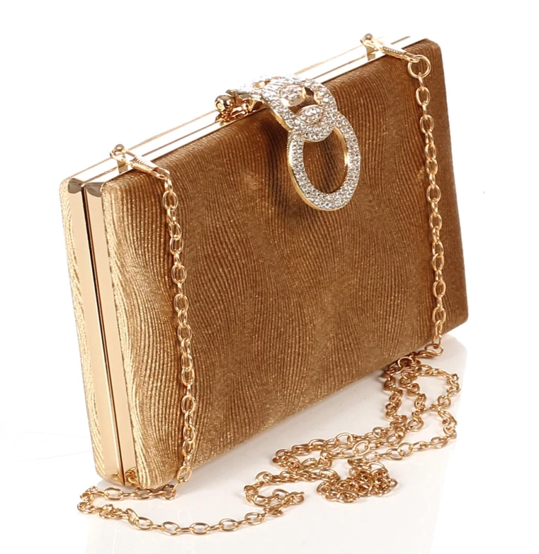 Ekskluzywna Torebka Wieczorowa Kopertówka Ciemne Złoto – Welurowa Wizytowa na Łańcuszku