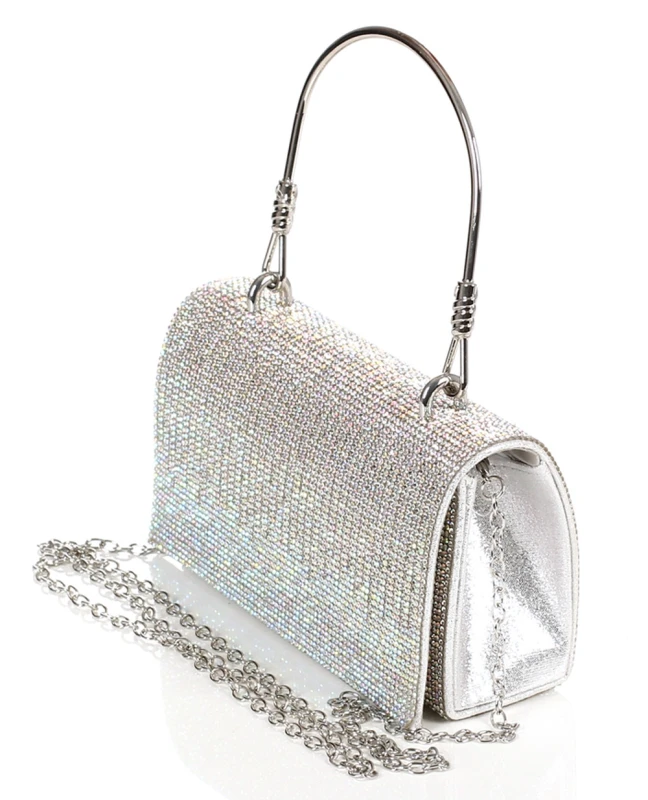 Gallantry Paris Srebrna Torebka Wieczorowa Kopertówka z Cyrkoniami – Puzderko na Łańcuszku