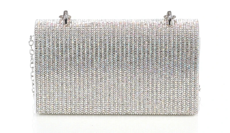 Gallantry Paris Srebrna Torebka Wieczorowa Kopertówka z Cyrkoniami – Puzderko na Łańcuszku
