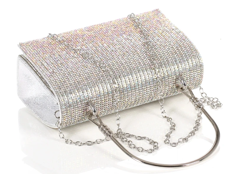 Gallantry Paris Srebrna Torebka Wieczorowa Kopertówka z Cyrkoniami – Puzderko na Łańcuszku