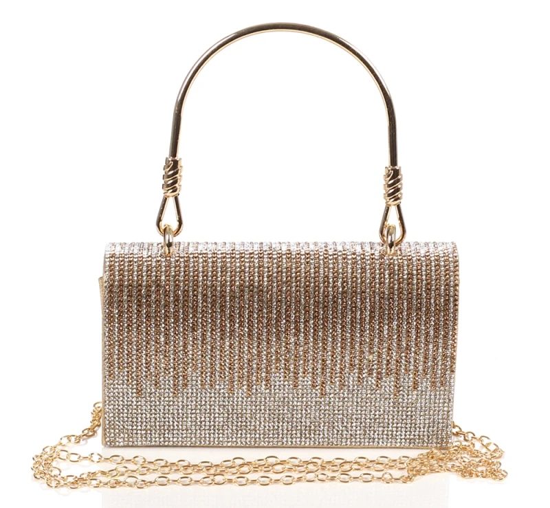 Gallantry Paris Złota Torebka Wieczorowa Kopertówka z Cyrkoniami – Puzderko na Łańcuszku