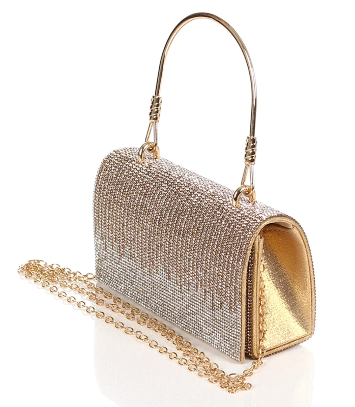 Gallantry Paris Złota Torebka Wieczorowa Kopertówka z Cyrkoniami – Puzderko na Łańcuszku