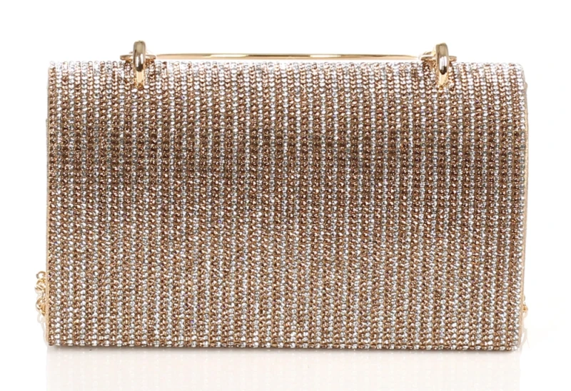 Gallantry Paris Złota Torebka Wieczorowa Kopertówka z Cyrkoniami – Puzderko na Łańcuszku