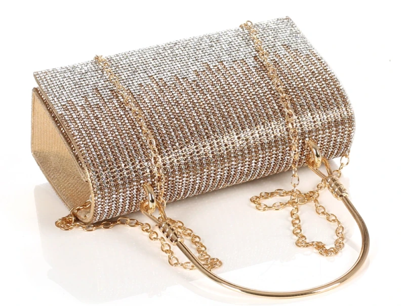 Gallantry Paris Złota Torebka Wieczorowa Kopertówka z Cyrkoniami – Puzderko na Łańcuszku