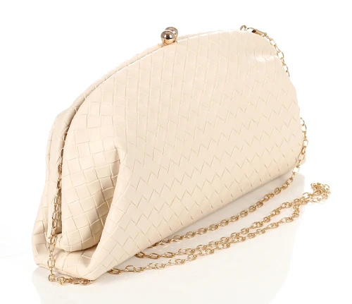 Elegancka Torebka Wieczorowa Kopertówka o Plecionej Fakturze – Pojemne Puzderko Wizytowe na Łańcuszku