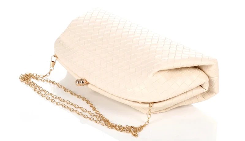 Elegancka Torebka Wieczorowa Kopertówka o Plecionej Fakturze – Pojemne Puzderko Wizytowe na Łańcuszku