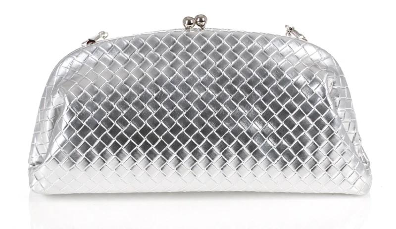 Elegancka Torebka Wieczorowa Kopertówka o Plecionej Fakturze – Pojemne Puzderko Wizytowe na Łańcuszku